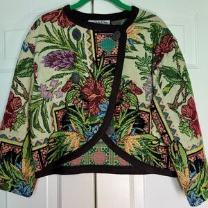 Vintage It’s Outta The Bag Women’s Unique Floral Cotton Tapestry Jacket Size L